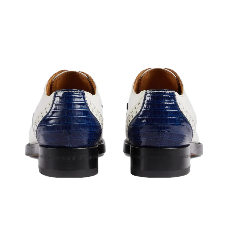 GUCCI Leather Lace up Shoes White Blue Women's-3