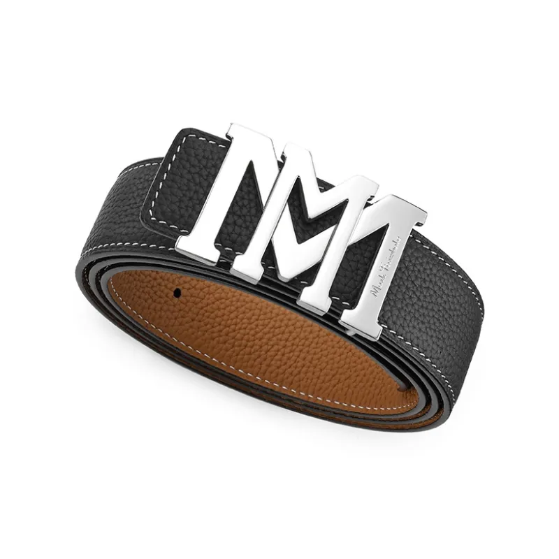FAIRWHALE Brand Logo Mirror Finish Buckle Cow Leather Belts Men's Width 3.5CM-3