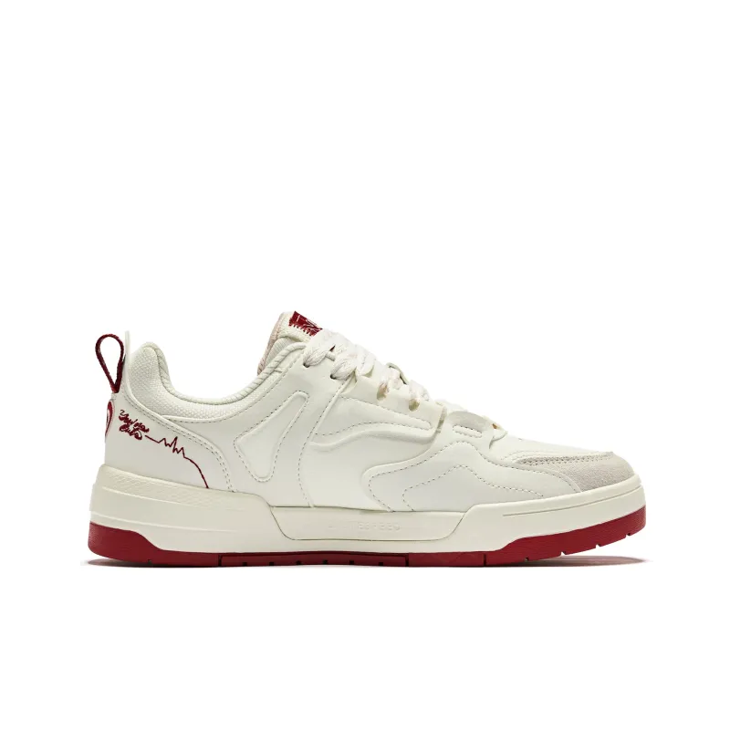 QIAODAN Inheritance 1.0 Skateboard Shoes Women's Low Top Ivory/Iron Red-1