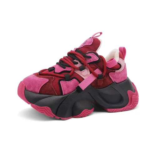 Mr.shang Chunky Sneakers Women's Low-Top Dragon Fruit Red