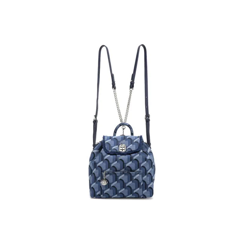 ROSA.K Leather With Denim Handbag, Backpack, Backpack Medium Size Unisex Denim Blue/Black/Pink-4