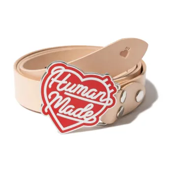HUMAN MADE Emblem Pattern Smooth Buckle Leather Belts Unisex Pink Width: 3cm