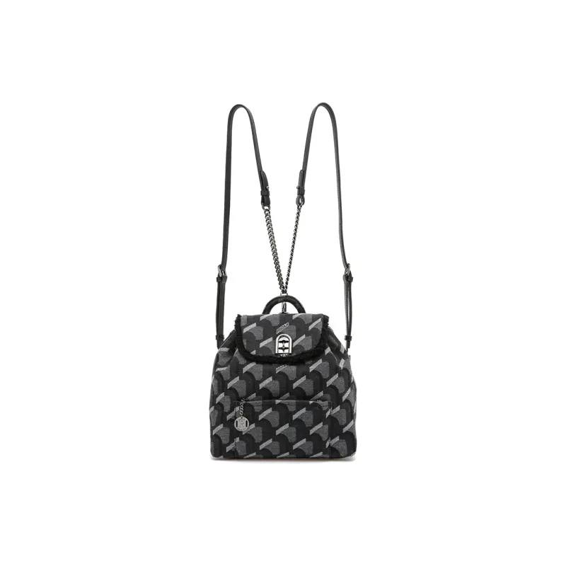 ROSA.K Leather With Denim Handbag, Backpack, Backpack Medium Size Unisex Denim Blue/Black/Pink-10