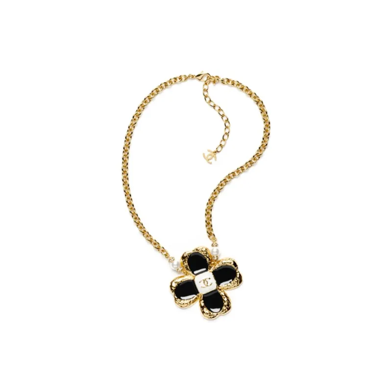 CHANEL Metal Artificial Pearl Rhinestone Crystal Resin Necklaces Women's Gold-1