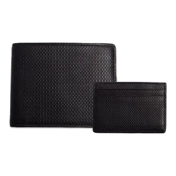 HUGO BOSS Grained Cow Leather Card Holder Wallet Gift Box Set Large Size Men's Black