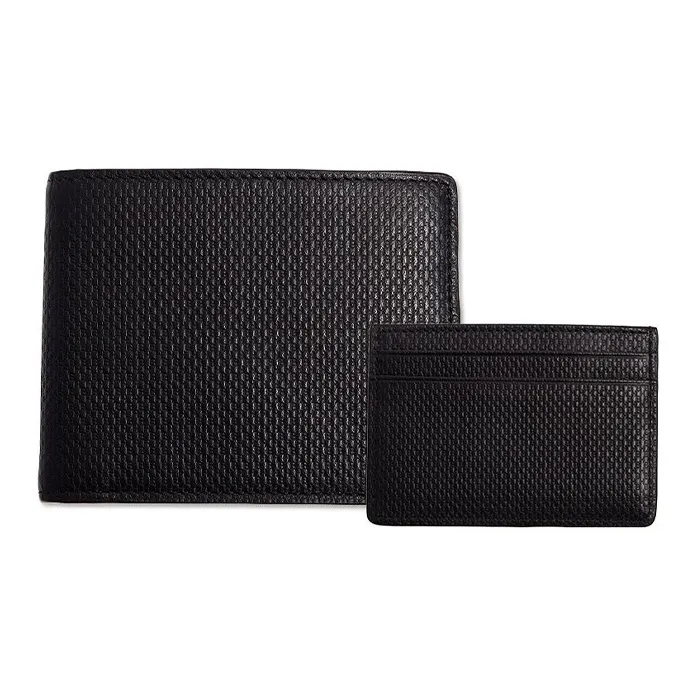 HUGO BOSS Grained Cow Leather Card Holder Wallet Gift Box Set Large Size Men's Black-0