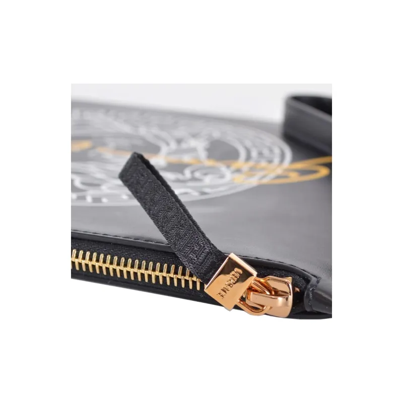 VERSACE Cow Leather Clutch Regular Men's Black-3