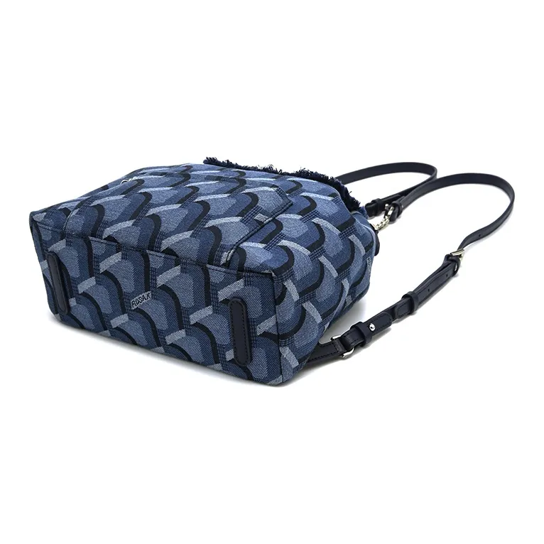 ROSA.K Leather With Denim Handbag, Backpack, Backpack Medium Size Unisex Denim Blue/Black/Pink-3