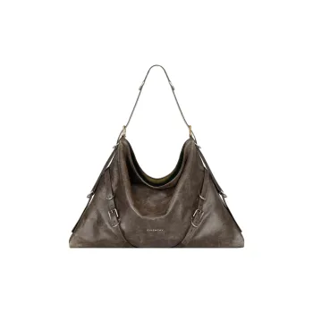 Givenchy Voyou Used Lightly Tanned Cow Leather Handbag, Shoulder Bag Large Size Women's Cinnamon