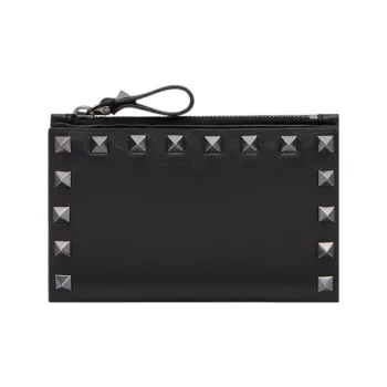 Valentino ROCKSTUD Calfskin Coin Purse, Card Holder Women's Black