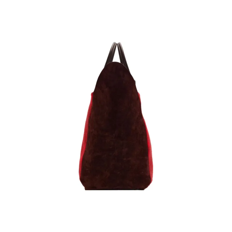 Burberry Calfskin Reverse Suede Tote Bag Shopping Bag Handbag Large Size Women's Raspberry Red-1