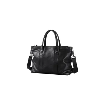 BJIAX Genuine Leather Top Grain Cow Leather Laptop Bag Portable Briefcase Regular Men's Black