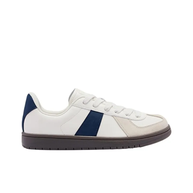 QIAODAN German Army Trainers Balance Lightweight Low-Top Skateboard Shoes Men's White Blue-1