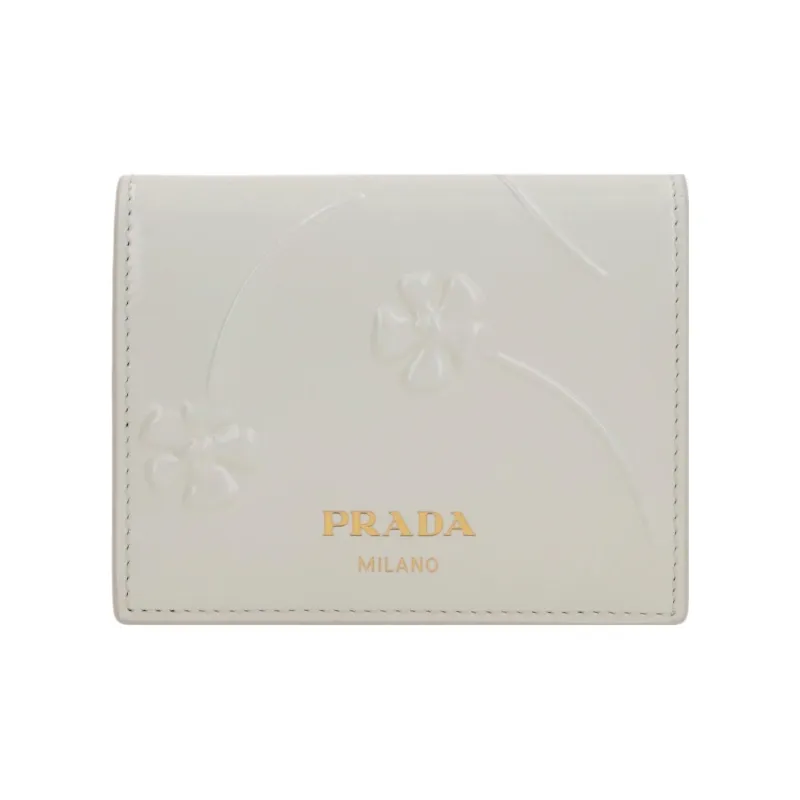PRADA Calfskin Wallet Women's White-0