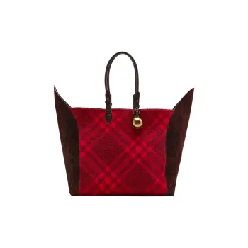 Burberry Calfskin Reverse Suede Tote Bag Shopping Bag Handbag Large Size Women's Raspberry Red