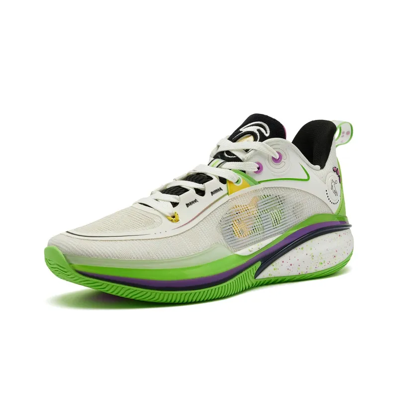 QIAODAN FE1.0 Dinosaur Carrying Wolf Color Scheme Durable Breathable Low Top Basketball Shoes Men's Green White-2