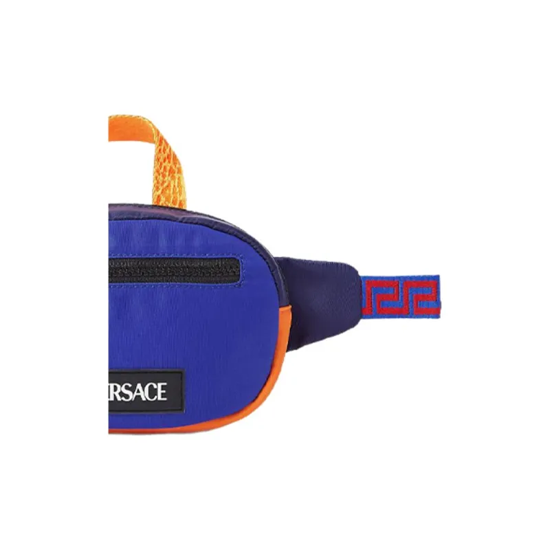 FANSIZHE VERSACE Cow Leather With Nylon One Shoulder Crossbody Fanny Pack Kids' Blue-3