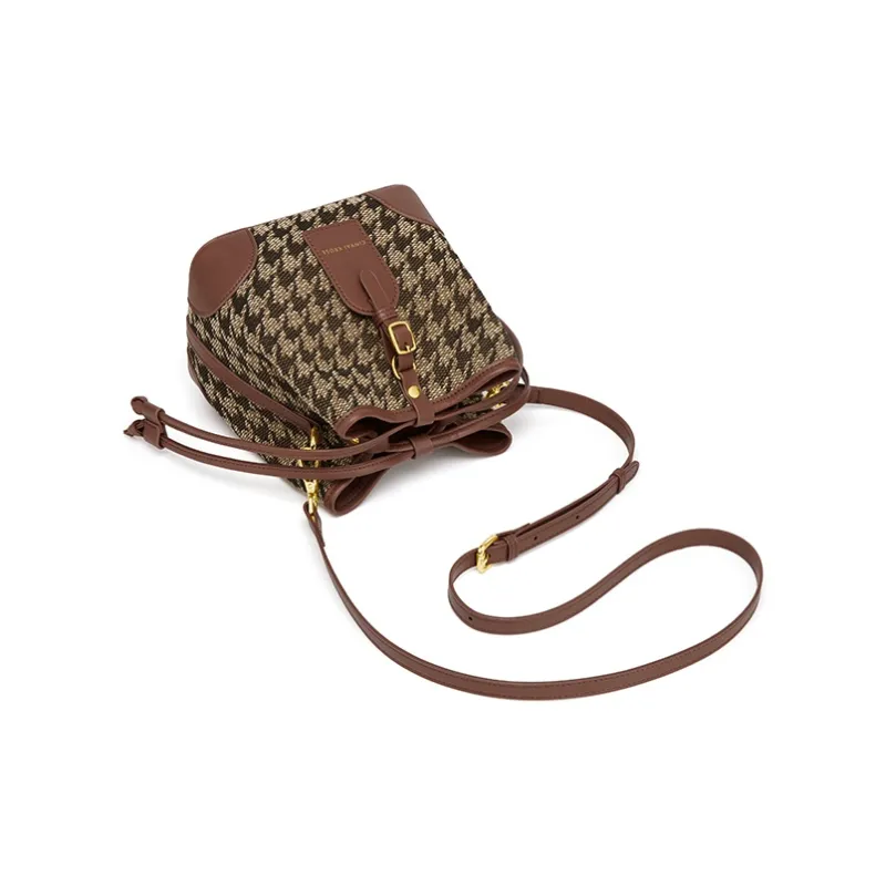 Simvay Clos Fabric With Microfiber Synthetic Leather Bucket Bag, Crossbody Bag, Shoulder Bag Regular Women's Brown-2
