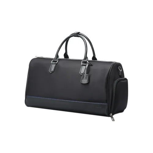 BOPAI Cow Leather With Fabric Travel Bag Handbag Large Size Men's Black