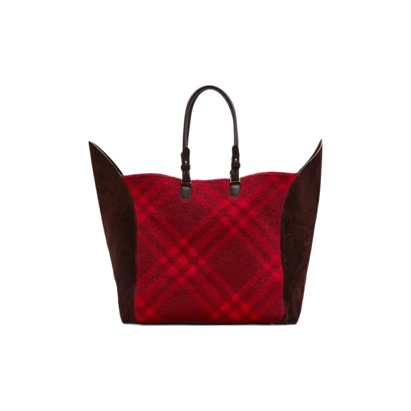 Burberry Calfskin Reverse Suede Tote Bag Shopping Bag Handbag Large Size Women's Raspberry Red-2