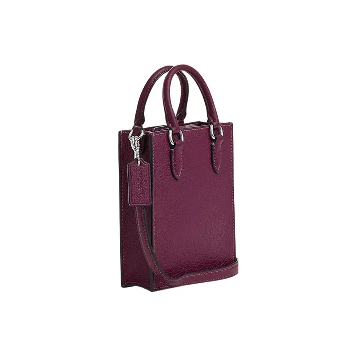 COACH Pebbled Leather Tote Bag, Shopping Bag, Handbag, Shoulder Bag, Crossbody Bag Mini Women's Purple-1