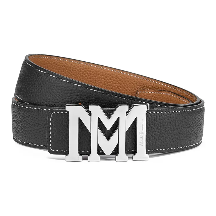 FAIRWHALE Brand Logo Mirror Finish Buckle Cow Leather Belts Men's Width 3.5CM-0