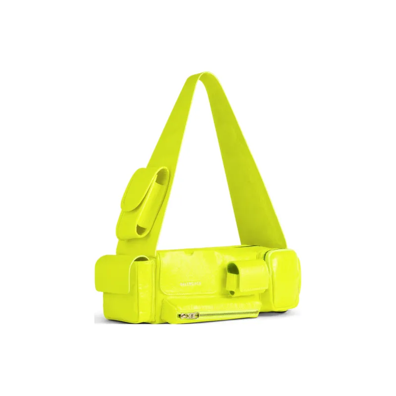 Balenciaga Superbusy Fine-Grained Sheepskin Handbag Shoulder Bag Women's Neon Yellow-1
