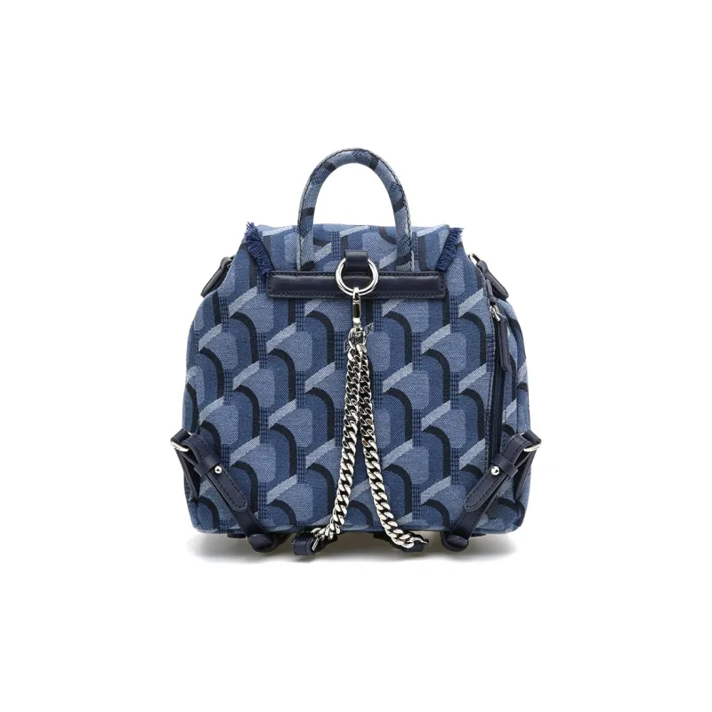 ROSA.K Leather With Denim Handbag, Backpack, Backpack Medium Size Unisex Denim Blue/Black/Pink-2