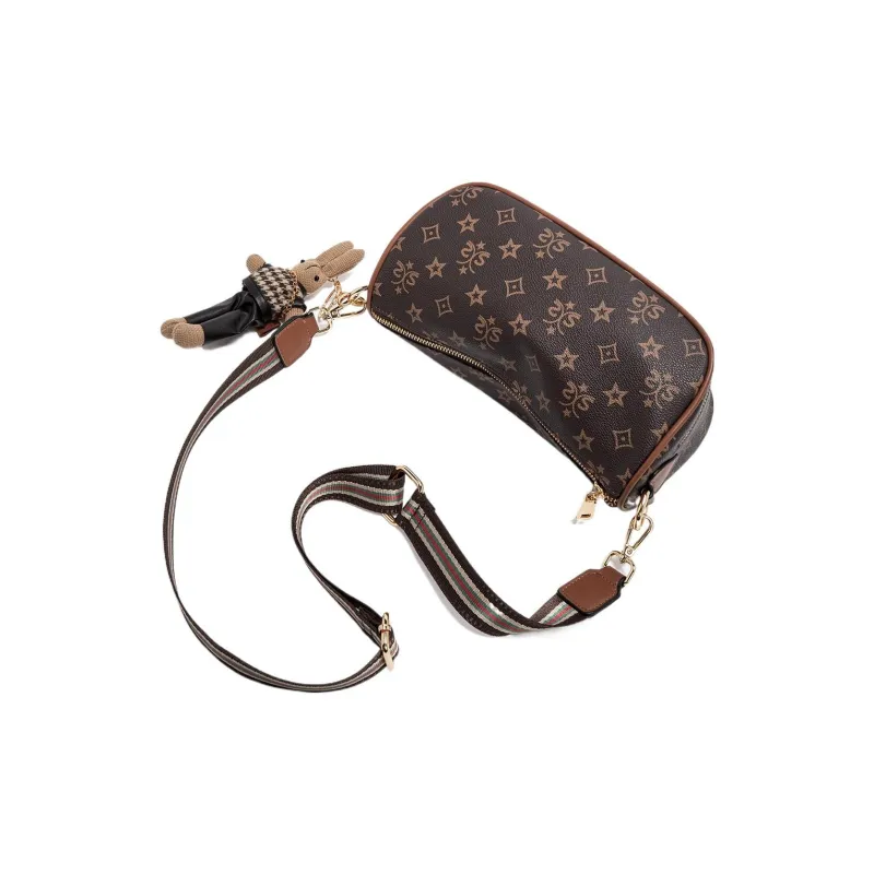 Safiya Synthetic Leather Crossbody Bag Medium Size Women's Coffee-3