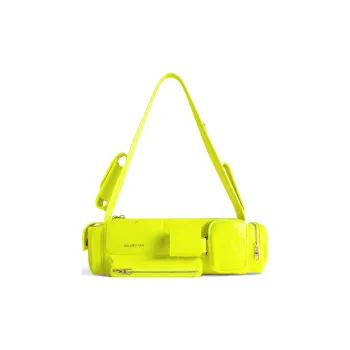 Balenciaga Superbusy Fine-Grained Sheepskin Handbag Shoulder Bag Women's Neon Yellow