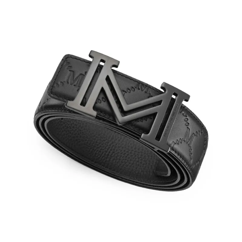 FAIRWHALE Brand Logo Head Solid Color Plate Buckle Cow Leather Belts Men's Width 3.5CM-3