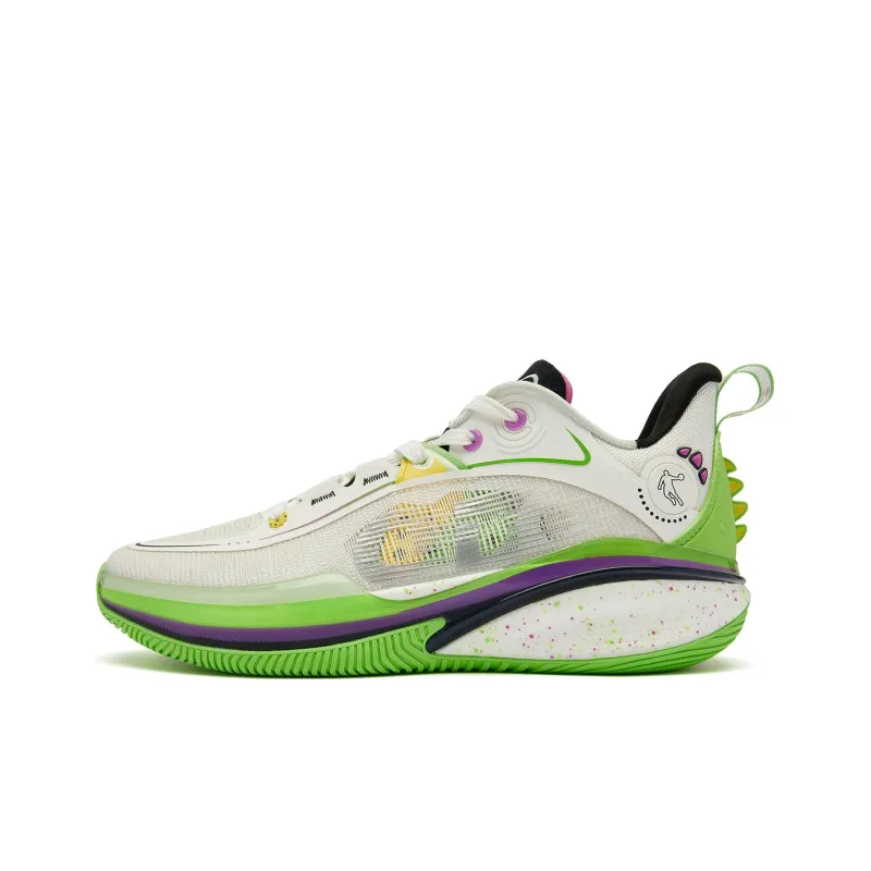 QIAODAN FE1.0 Dinosaur Carrying Wolf Color Scheme Durable Breathable Low Top Basketball Shoes Men's Green White-0