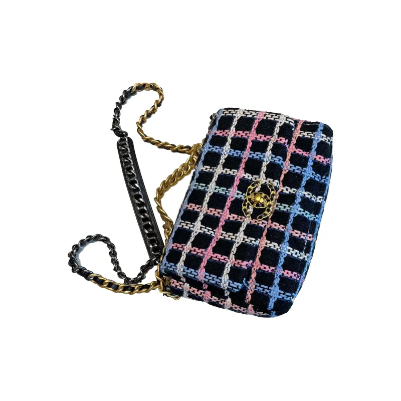 CHANEL 19Bag Cotton Twill Soft Woolen Shoulder Bag, Crossbody Bag Trumpets Women's Multicolor-2