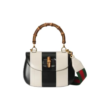 GUCCI Bamboo 1947 Leather Shoulder Bag Crossbody Bag Handbag Medium Size Women's Black/White