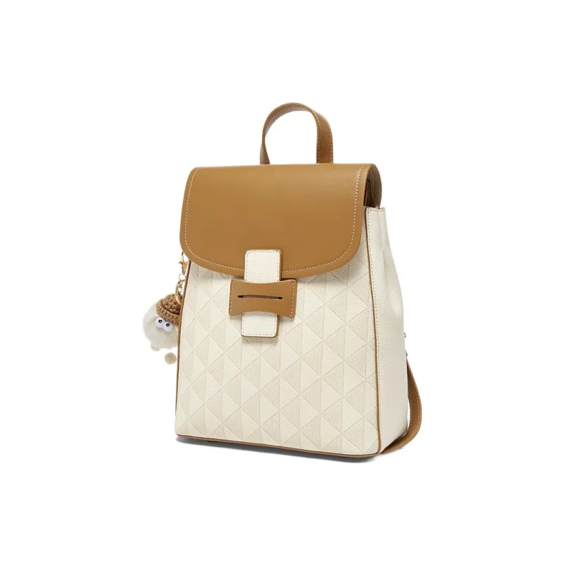 BASTO PU Carry Backpack Medium Size Women's Ecru & Yellow Brown, Apricot & Red Brown-1