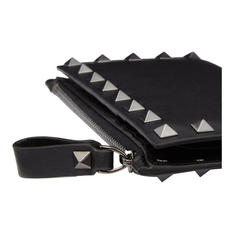 Valentino ROCKSTUD Calfskin Coin Purse, Card Holder Women's Black-4