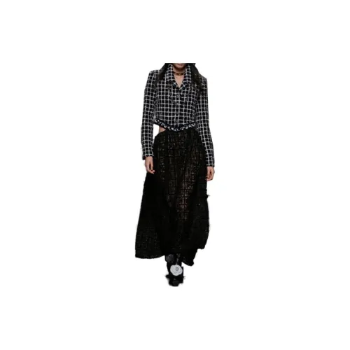 CHANEL Long-Sleeved Dresses Women's Black/White