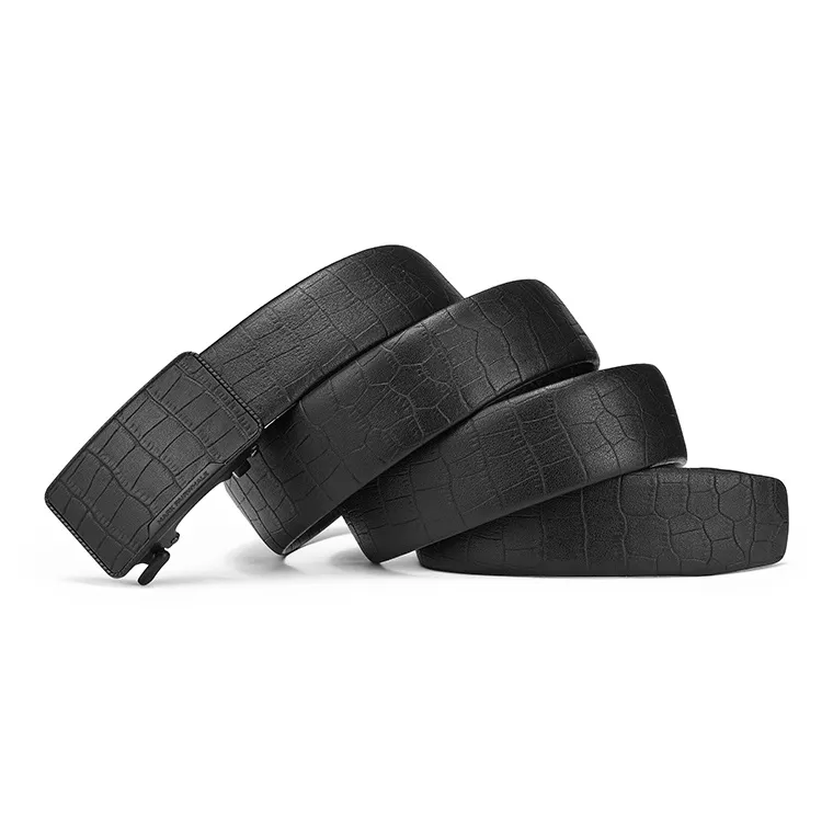 FAIRWHALE Plaid Print High End Automatic Buckle Leather Belts Men's Width 3.5CM-1