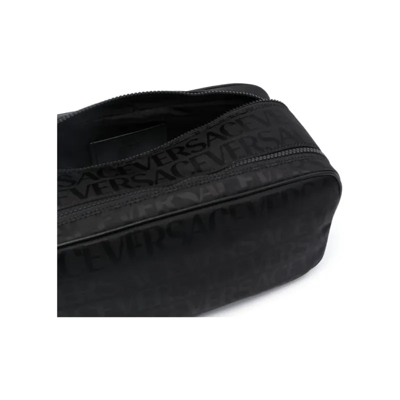 VERSACE Calfskin Storage Bags Toiletry Bags Men's Black-4