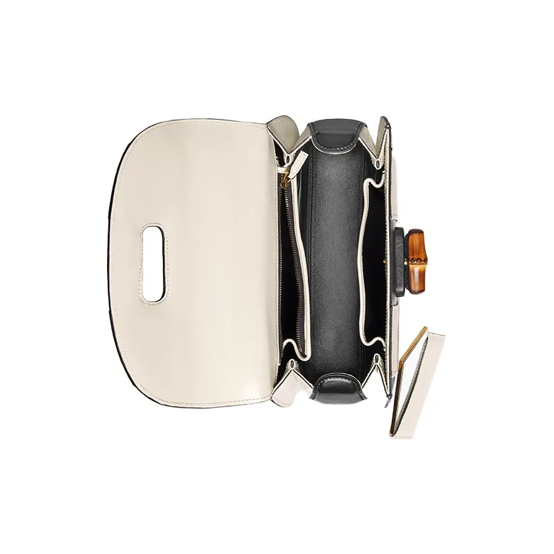 GUCCI Bamboo 1947 Leather Shoulder Bag Crossbody Bag Handbag Medium Size Women's Black/White-7