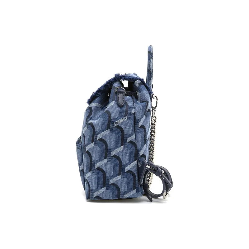 ROSA.K Leather With Denim Handbag, Backpack, Backpack Medium Size Unisex Denim Blue/Black/Pink-1