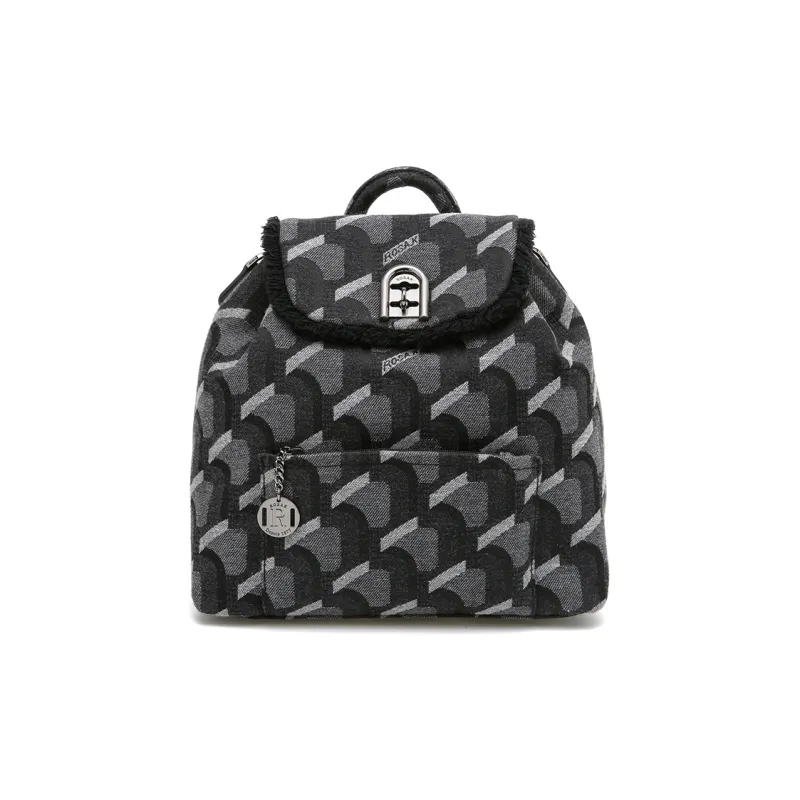 ROSA.K Leather With Denim Handbag, Backpack, Backpack Medium Size Unisex Denim Blue/Black/Pink-7