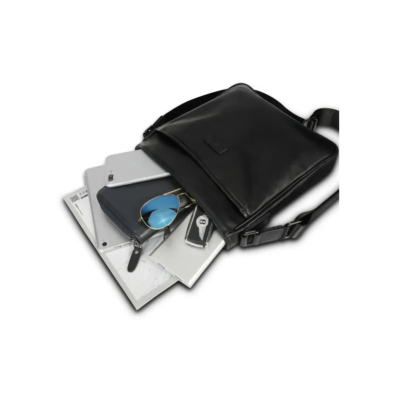 BJIAX Top Grain Cow Leather Genuine Leather Crossbody Backpack Messenger Bag Crossbody Bag Shoulder Bag Men's Black-3