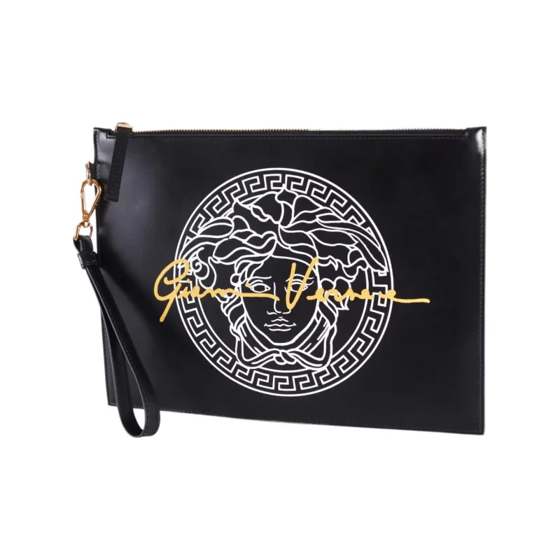 VERSACE Cow Leather Clutch Regular Men's Black-2