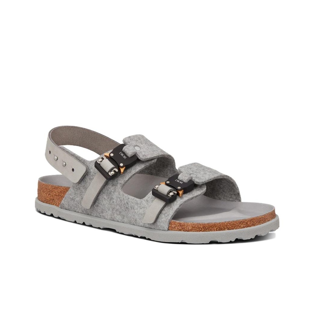 サンダル DIOR BY BIRKENSTOCK MILANO SANDAL Gray Felted Wool Dior By Birkenstock Milano Sandal Grey Felt Wool Slingback
