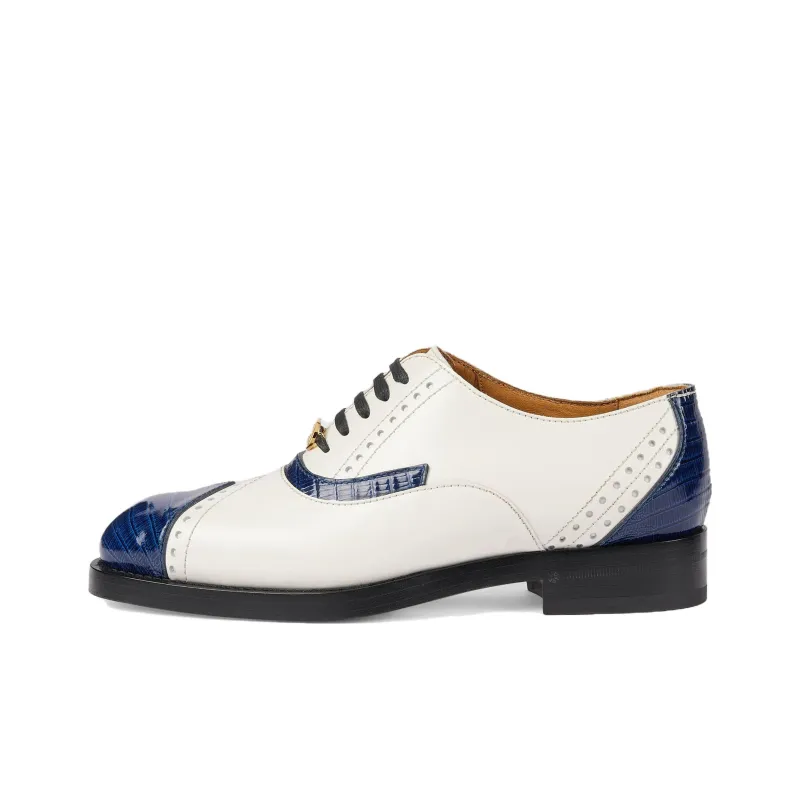 GUCCI Leather Lace up Shoes White Blue Women's-0