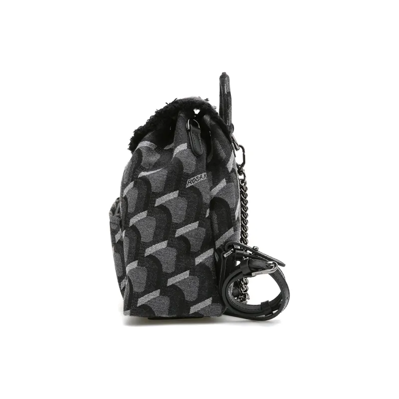ROSA.K Leather With Denim Handbag, Backpack, Backpack Medium Size Unisex Denim Blue/Black/Pink-8
