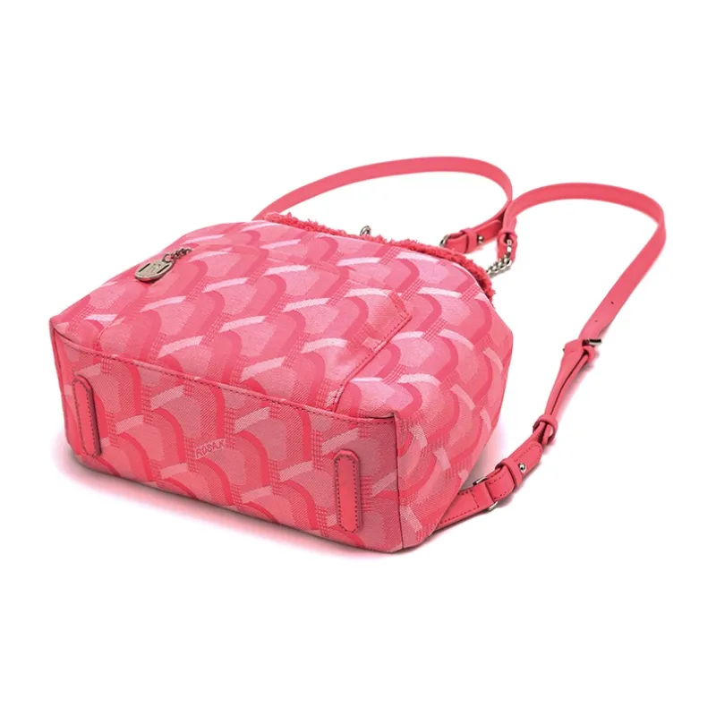 ROSA.K Leather With Denim Handbag, Backpack, Backpack Medium Size Unisex Denim Blue/Black/Pink-17