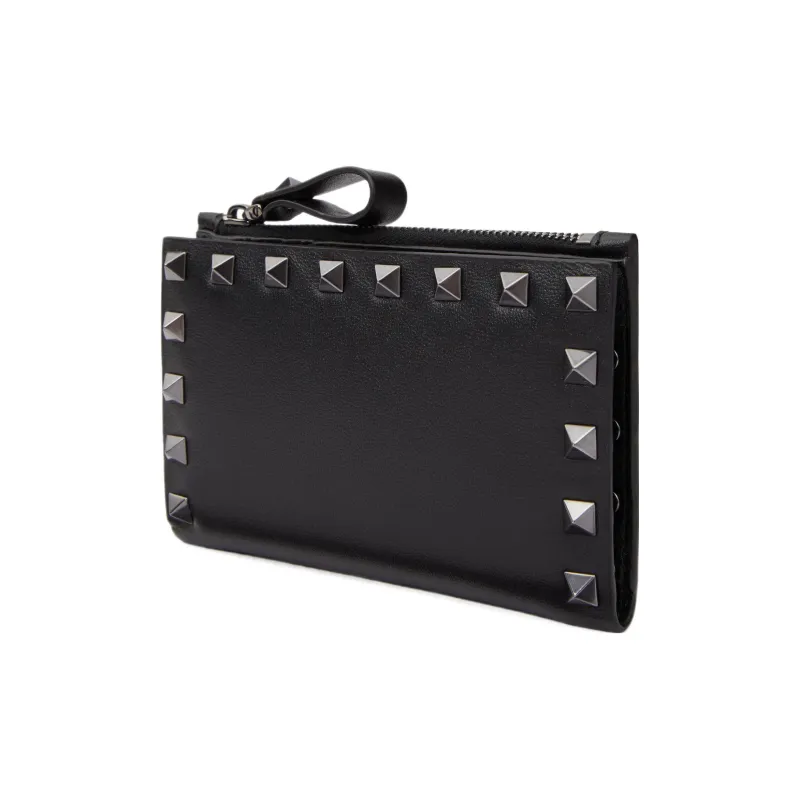 Valentino ROCKSTUD Calfskin Coin Purse, Card Holder Women's Black-1