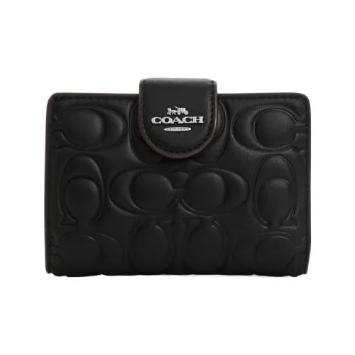 COACH Leather Coin Purse Wallet Medium Size Women's Black